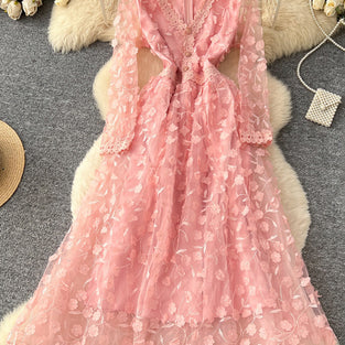 Floral Lace Long Sleeve Casual Dress