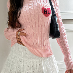 Heart Accent Cable Knit Sweater