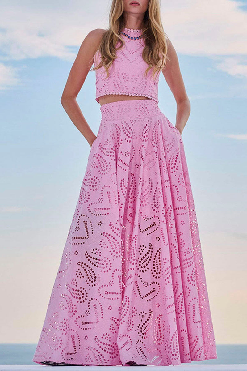 Cutout Halter Skirt Set