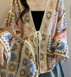 Crochet Hollow Tie Front Knit Cardigan