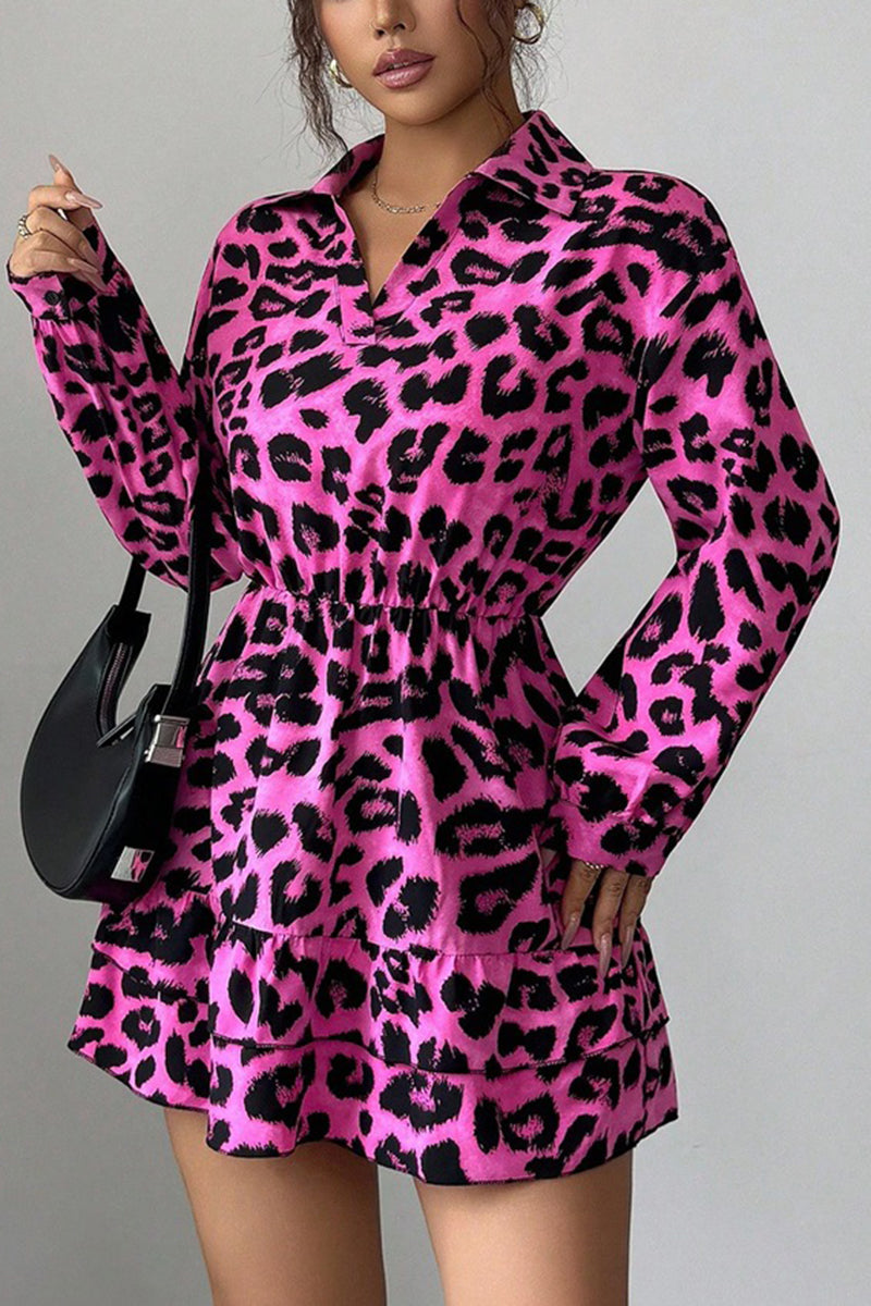 Leopard Print Ruffled Casual Dress