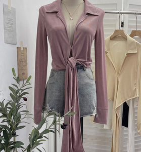 Tie Front Long Sleeve Blouse