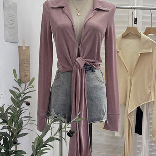 Tie Front Long Sleeve Blouse