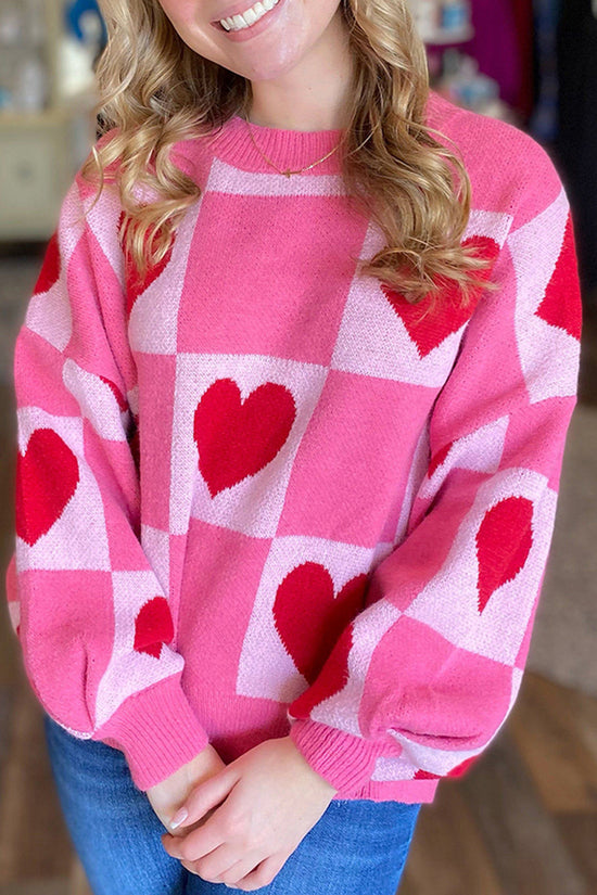 Heart Patterned Oversized Sweater