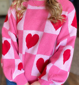 Heart Patterned Oversized Sweater