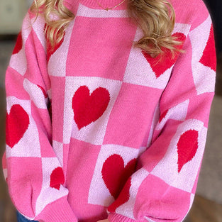 Heart Patterned Oversized Sweater
