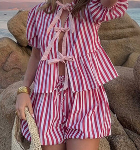 Bow-Front Striped Shorts