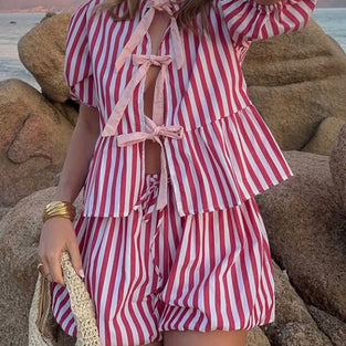 Bow-Front Striped Shorts