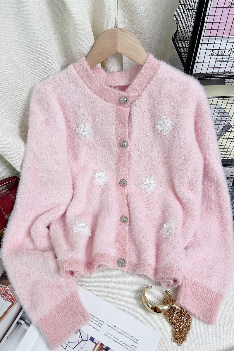 Floral Button-Up Cardigan with Delicate Details