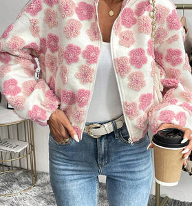 Chic Floral Pattern Zip-Up Jacket