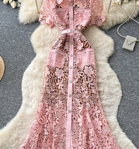 Elegant Lace Button-Down Casual Dress
