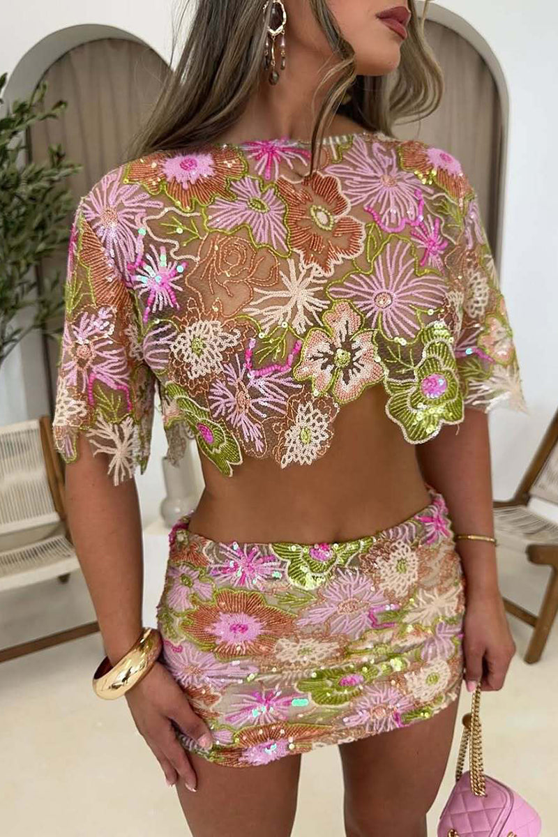Floral Detail Two-Piece Skirt Set