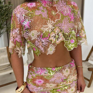 Floral Detail Two-Piece Skirt Set