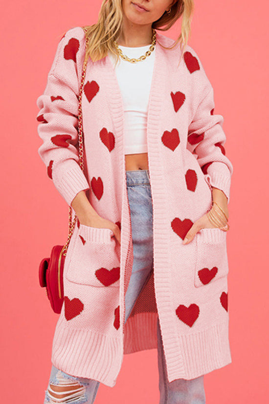 Heart Pattern Open-Front Cardigan