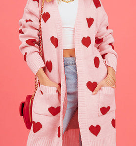 Heart Pattern Open-Front Cardigan