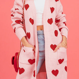 Heart Pattern Open-Front Cardigan