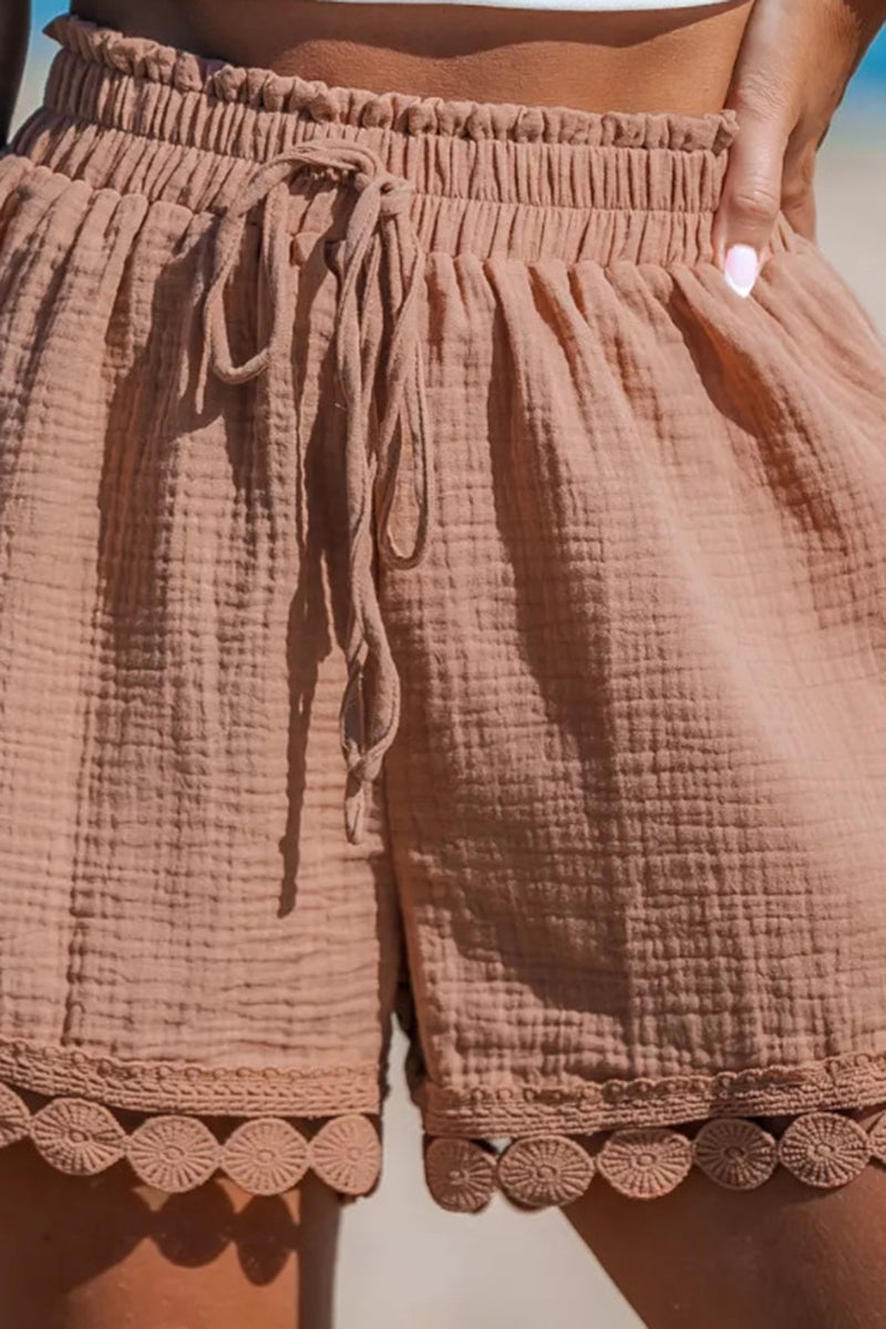 Scalloped Hem Casual Beach Shorts