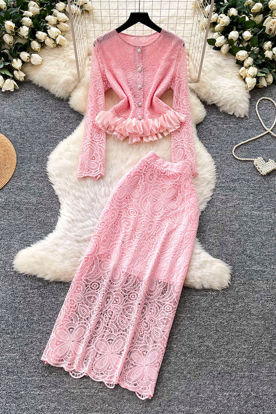 Peplum Long Sleeve Skirt Set