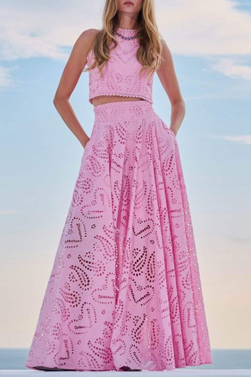 Elegant Patterned Two-Piece Skirt Set