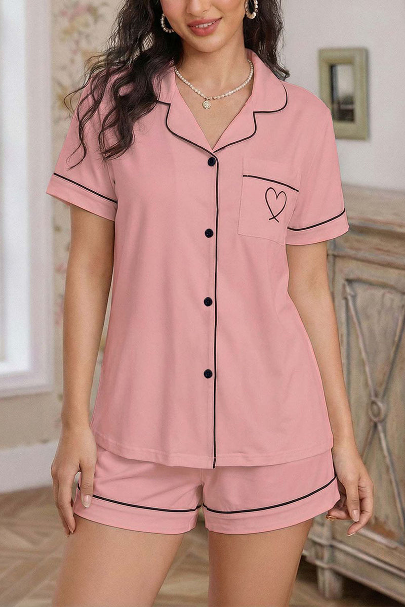 Heart Accent Short Sleeve Pajama Set