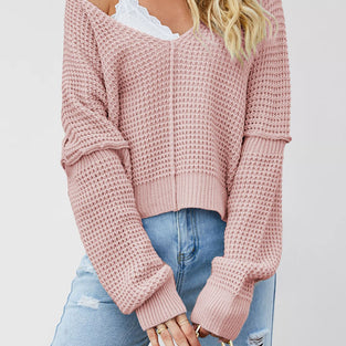 Off-Shoulder Waffle Knit Sweater
