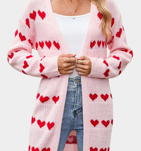 Heart Pattern Open Front Cardigan