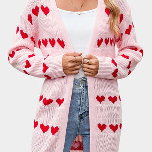 Heart Pattern Open Front Cardigan