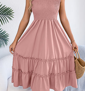 Sleeveless Smocked Casual Dress