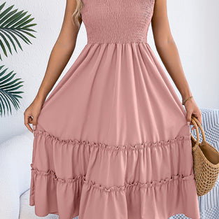 Sleeveless Smocked Casual Dress