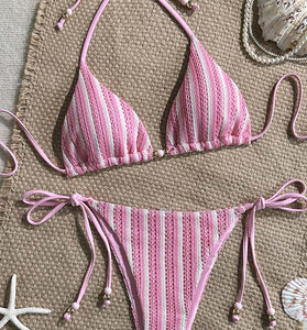 Striped Bikini Set with Tie Details
