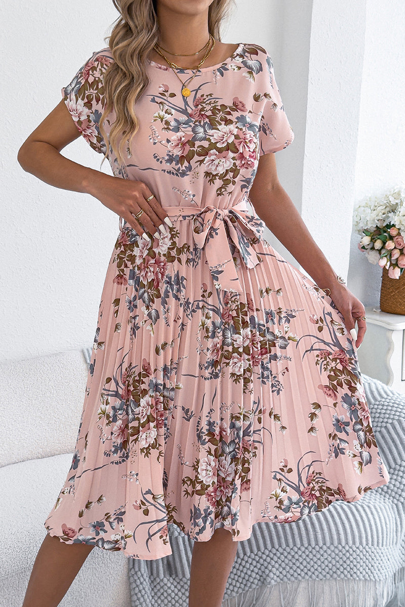Floral Print Belted Casual Dress