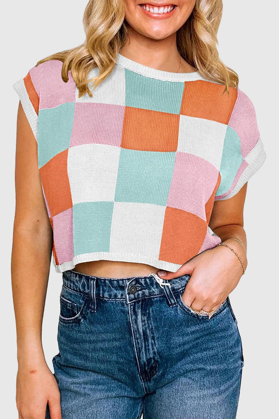 Sleeveless Checkered Sweater Vest