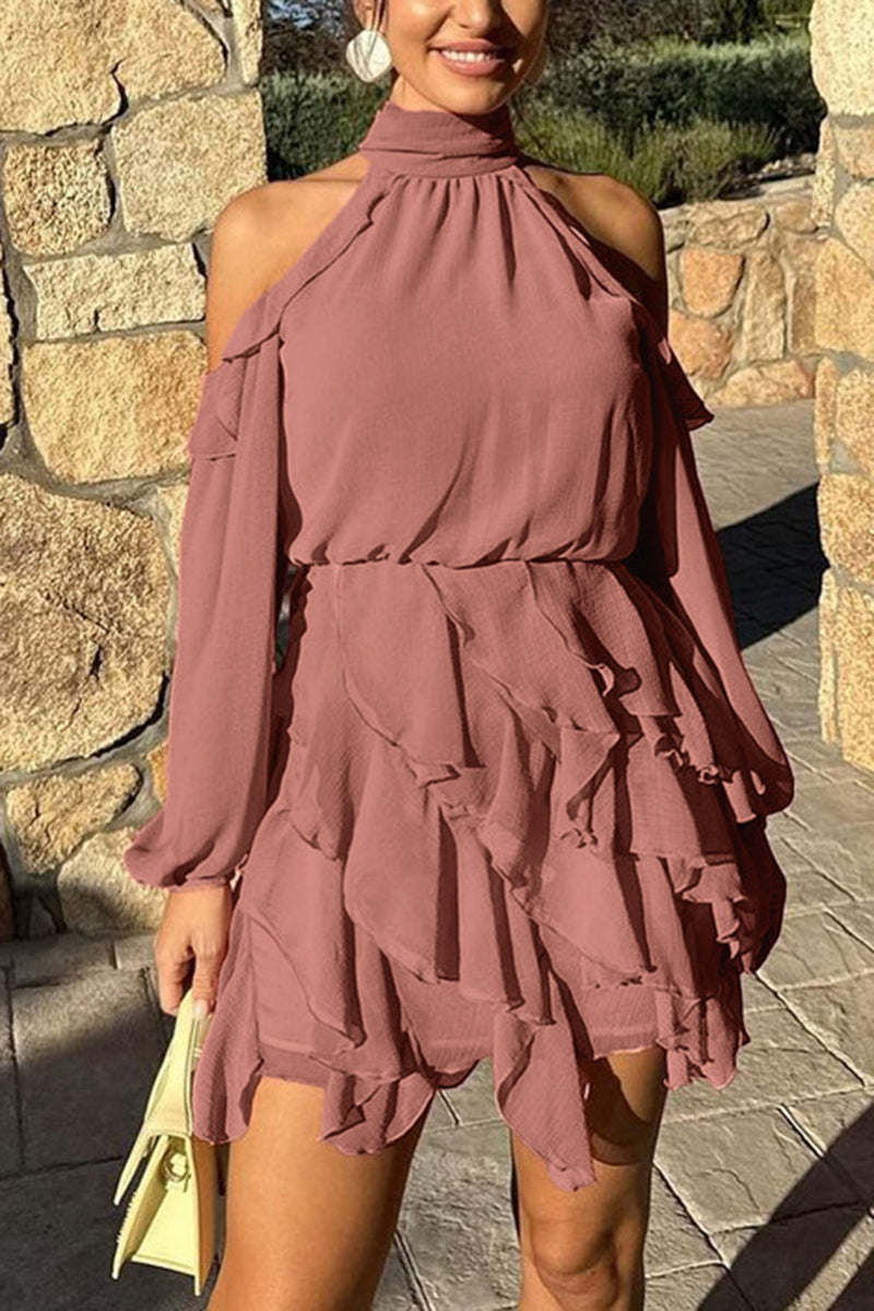 Ruffled Cold Shoulder Casual Dress