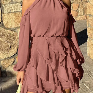 Ruffled Cold Shoulder Casual Dress