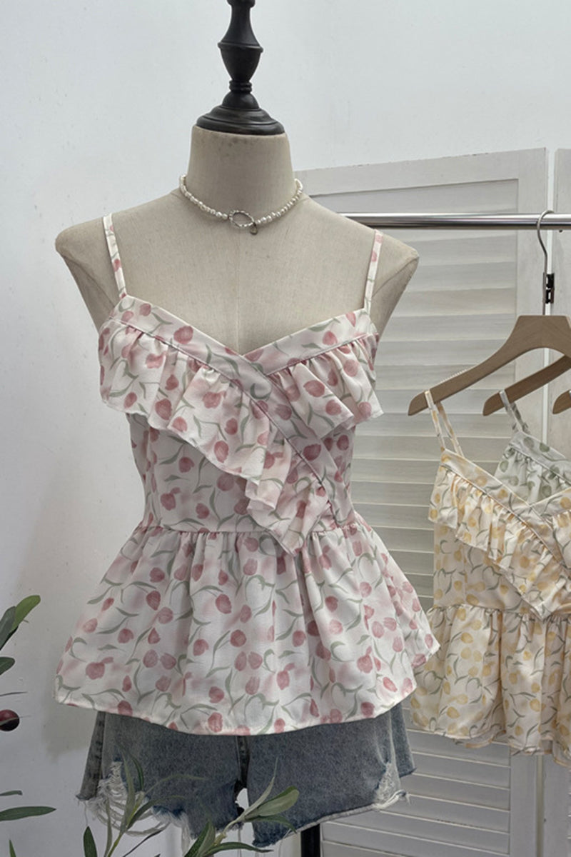 Floral Ruffle Sleeveless Camisole