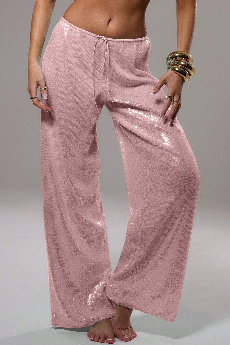Sparkly Wide-Leg Casual Pants