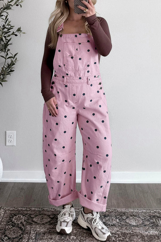 Polka Dot Denim Barrel Overalls Jumpsuit