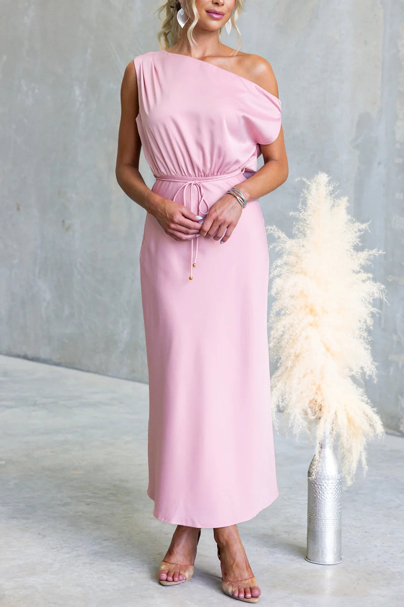 One-Shoulder Midi Casual Dress