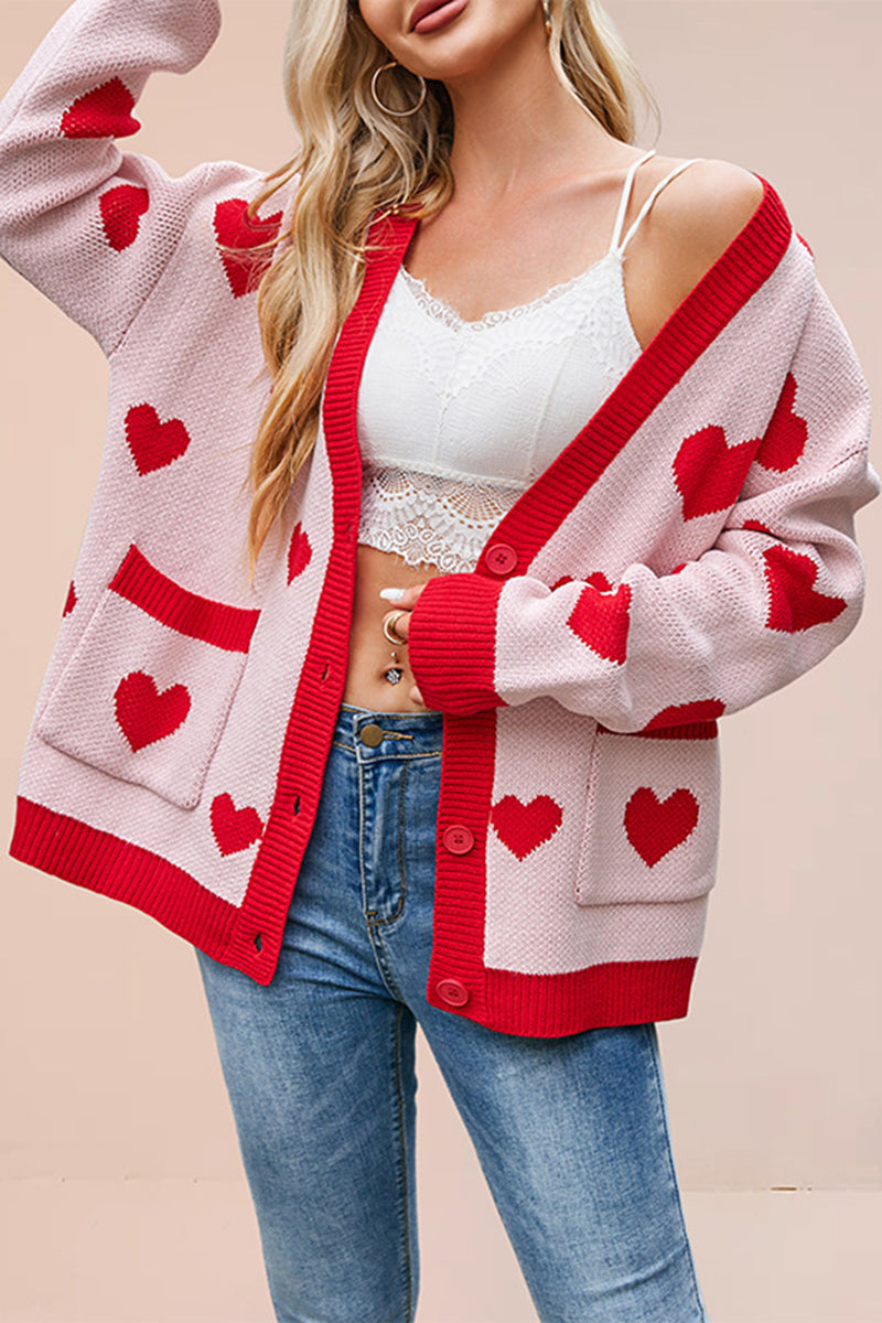 Heart Pattern Open-Front Cardigan