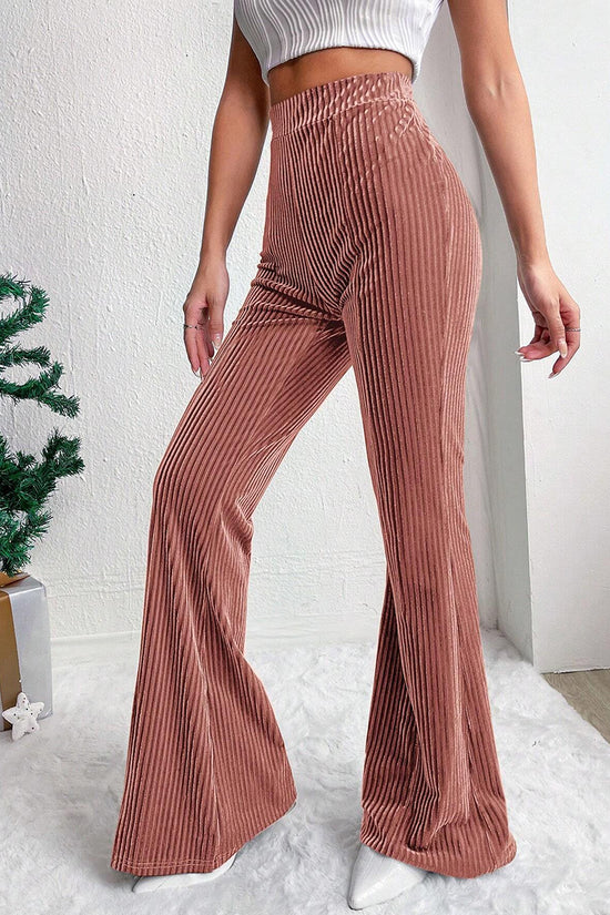 High Waist Ribbed Casual Flared Pants