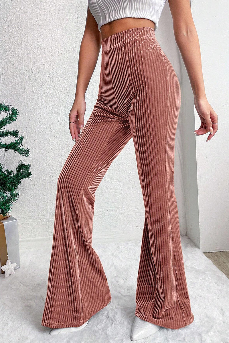 High Waist Ribbed Casual Flared Pants