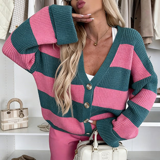 Striped Oversized V-Neck Cardigan