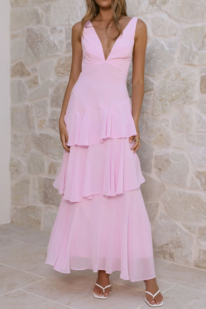 Tiered Sleeveless V-Neck Maxi Dress