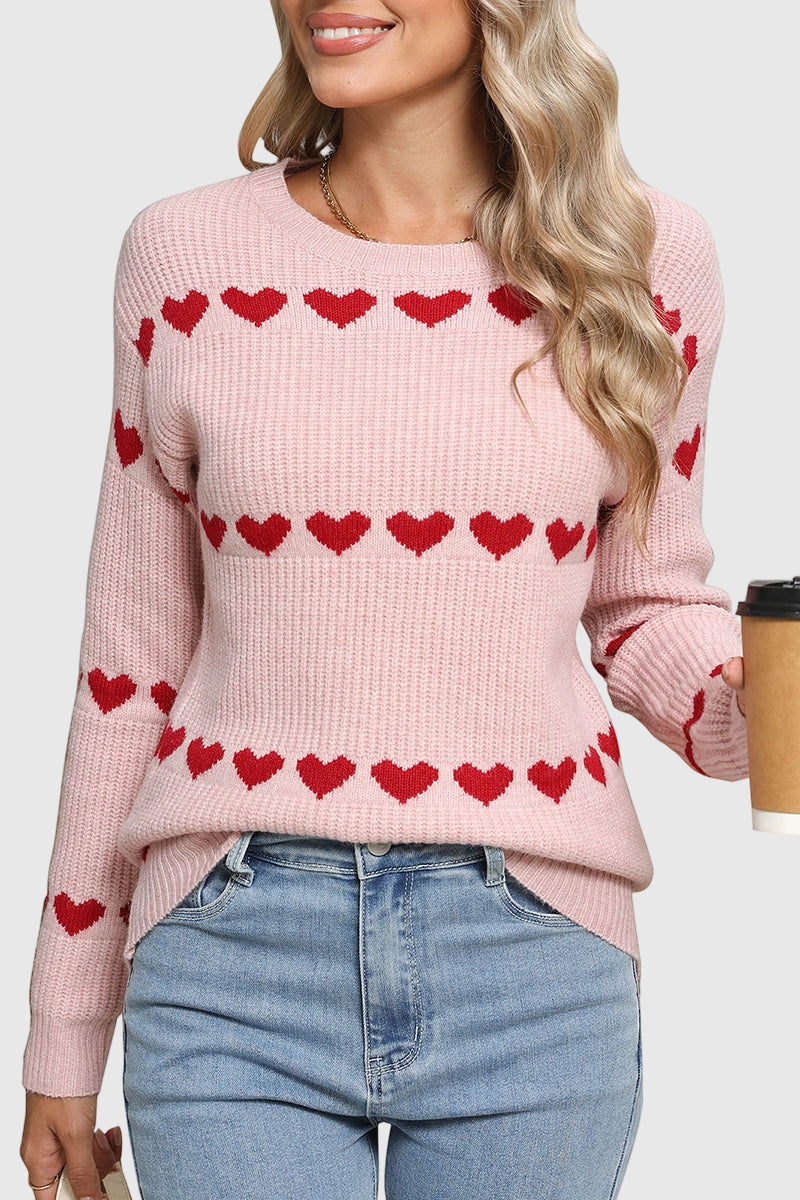 Heart Patterned Crewneck Sweater