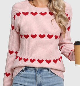 Heart Patterned Crewneck Sweater