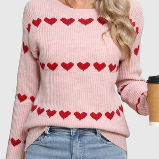 Heart Patterned Crewneck Sweater