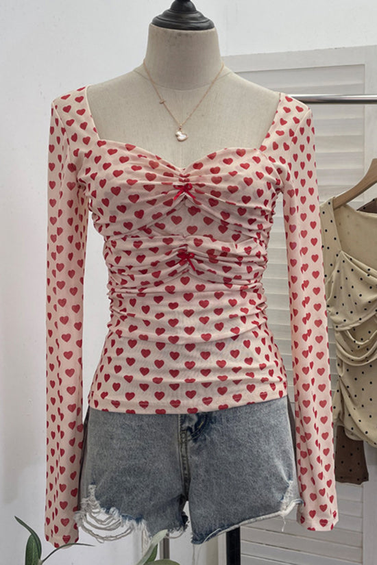 Sweetheart Ruched Long Sleeve Top