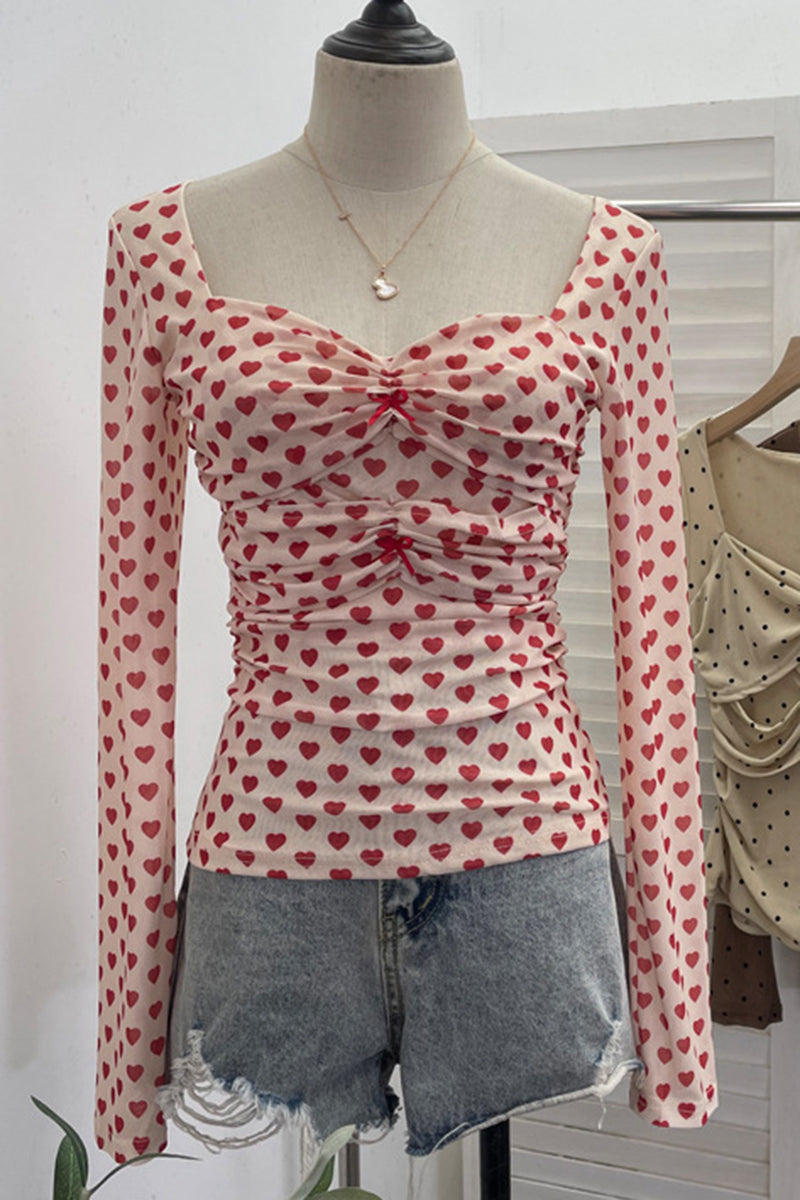 Sweetheart Ruched Long Sleeve Top
