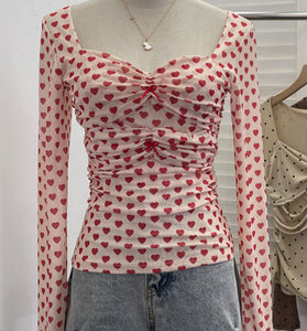Sweetheart Ruched Long Sleeve Top