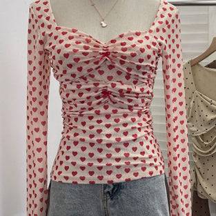 Sweetheart Ruched Long Sleeve Top